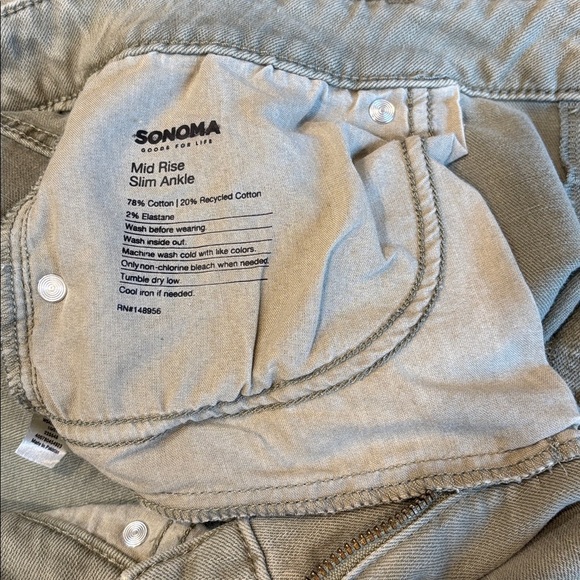 Sonoma Women’s Light Olive Green Mid Rise Slim Ankle jeans NWOT Size16 - Picture 6 of 7
